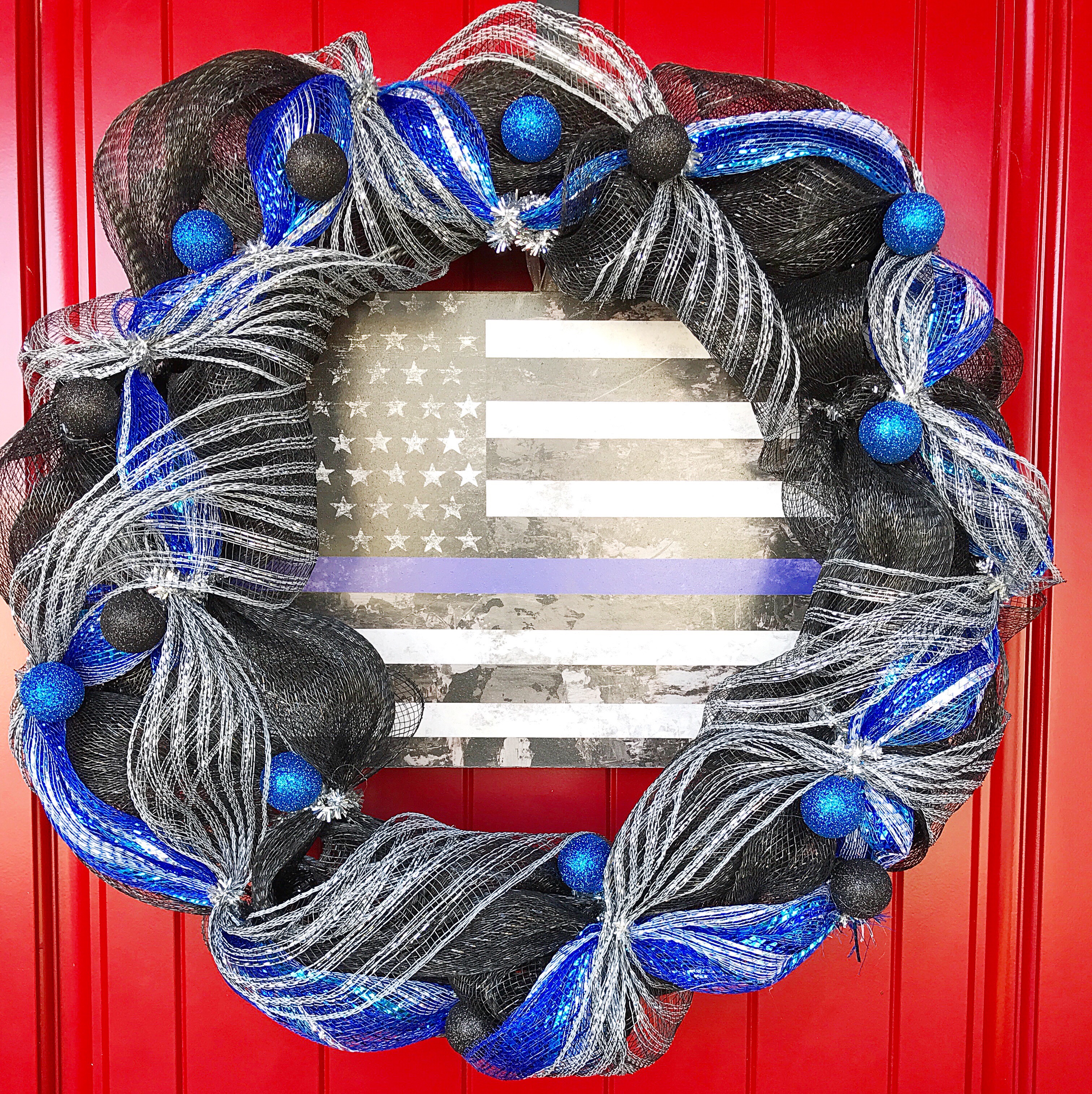 Thin Blue Line Deco Mesh Wreath - Kelly Lynn's Sweets and ...